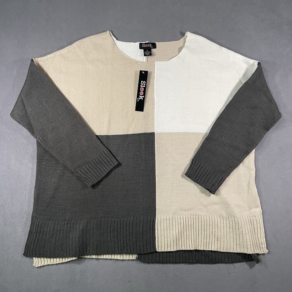 Sleek By R7 Neutral Colorblock Tight Knit Sweater Womens Size 2X